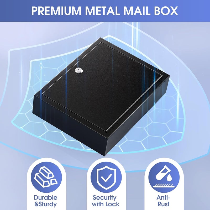 MaxGear صندوق اقتراحات معدني مع قفل وفتحة، 3W x 10H x 13L بوصة صندوق بريد مثبت على الحائط لقفل المكتب، صندوق اقتراع مع 2 مفتاح للدفع، مثالي للمكتب أو المنزل، أسود - Image 3